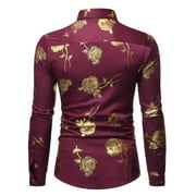 Mens Dress Shirts Embroidery Print Long Sleeve Stretch Wrinkle Free Formal Floral Shirt Business Casual Button Down Shirts