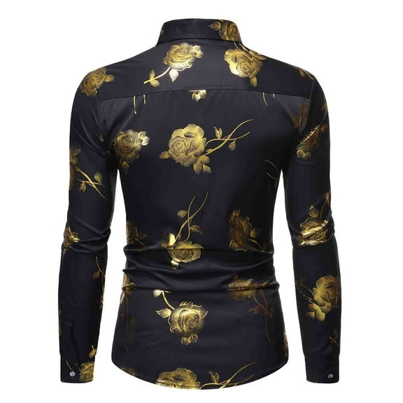 Men's Dress Shirts Embroidery Print Long Sleeve Stretch Wrinkle Free Formal Floral Shirt Business Casual Button Down Shirts