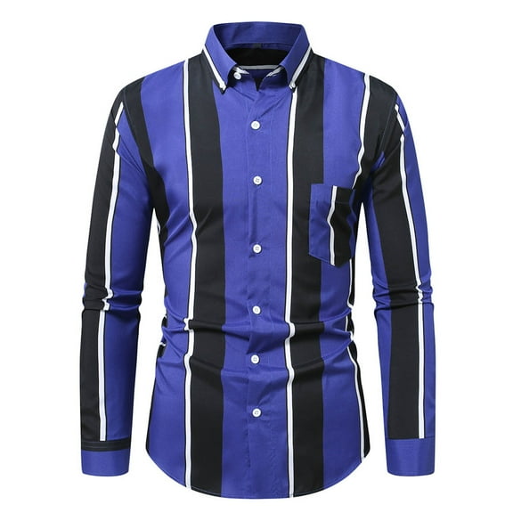 Men's Dress Shirts Long Sleeve Business Regular Fit Wedding Work Non Iron Shirt Blue L