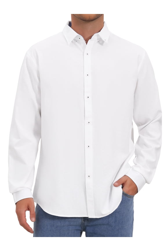 Men's Dress Shirts Long Sleeve Button Down Business Contrast Shirt M White