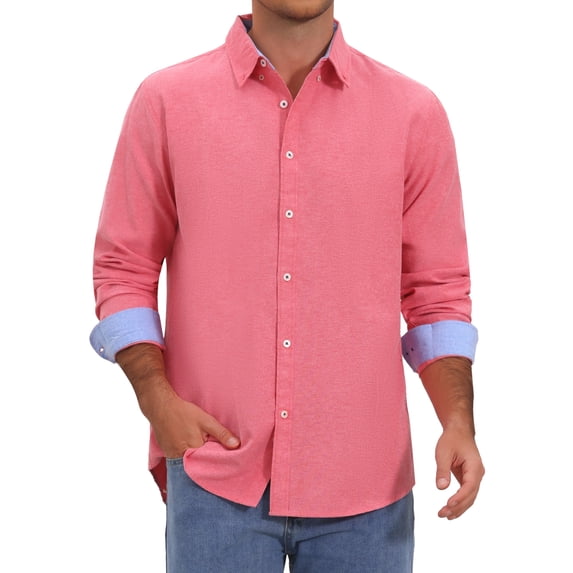 INSPIRE CHIC Men's Back to School Dress Shirts Long Sleeve Button Down Business Contrast Shirt S Light Red