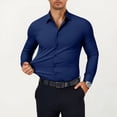 thumbnail image 1 of Men's Dress Shirts Long Sleeve Casual Stretch Button Down Shirt Solid Regular Fit Formal Business Shirts Navy M, 1 of 6