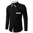 thumbnail image 1 of Men's Dress Shirts Long Sleeve Tops Button Down Chest Pocket Colorblock Business Casual Collared Blouses (L, Black), 1 of 5