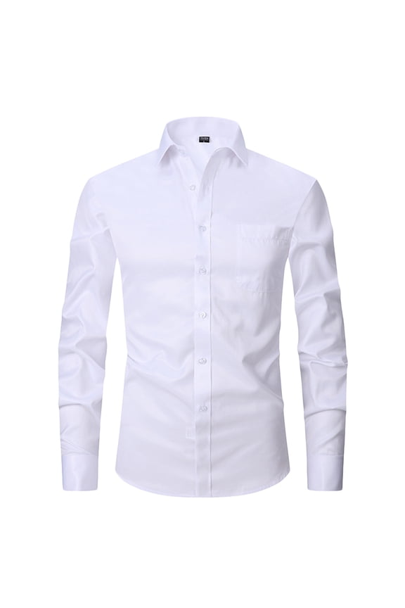 Men's Dress Shirts Long Sleeve Wrinkle-Free Stretch Shirts Men's Urban Stylish Casual Business Slim Fit Long Sleeve Button Up Dress Shirt with Pocket Solid Formal Button Down Shirt