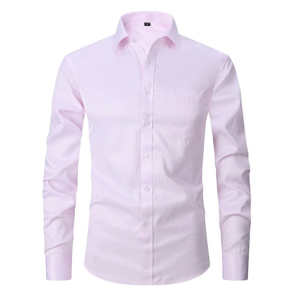 Men's Dress Shirts Long Sleeve Wrinkle-Free Stretch Shirts Men's Urban Stylish Casual Business Slim Fit Long Sleeve Button Up Dress Shirt with Pocket Solid Formal Button Down Shirt