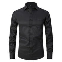 Men's Dress Shirts Long Sleeve Wrinkle-Free Stretch Shirts Men's Urban Stylish Casual Business Slim Fit Long Sleeve Button Up Dress Shirt with Pocket Solid Formal Button Down Shirt