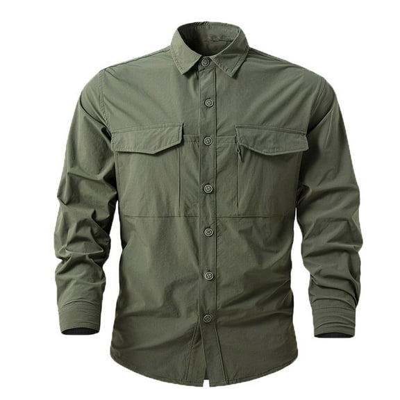 Men's Long Sleeve Classic Woven Shirt Men's Tactical Cargo Work Shirt Casual Military Button Down Slim Fit Long Sleeve Shirts Tops Fishing Safari Shirts Outdoor Lightweight Quick Dry Hiking Shirts