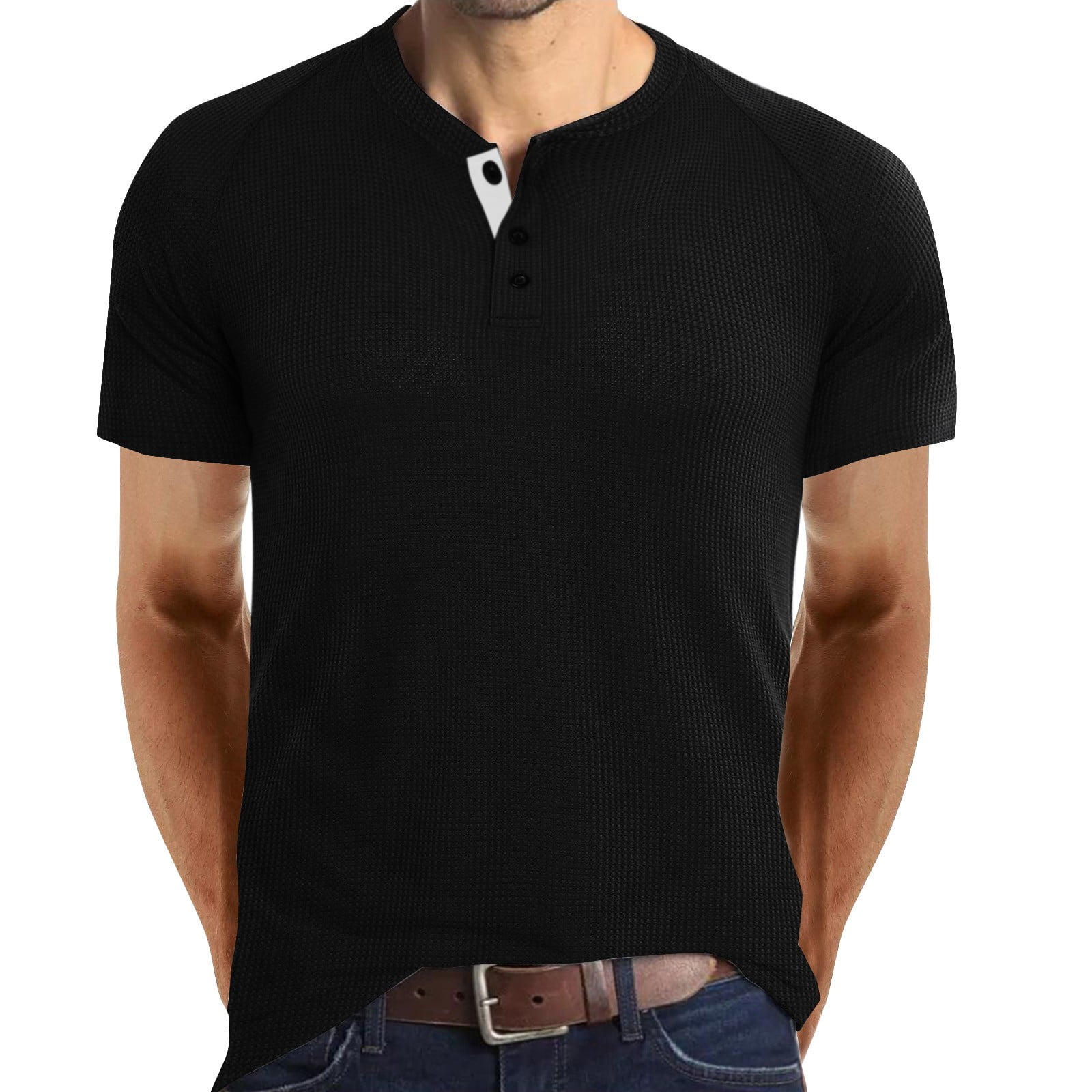 Men's Dress Shirts,Men's Spring And Summer Button Round Neck Solid