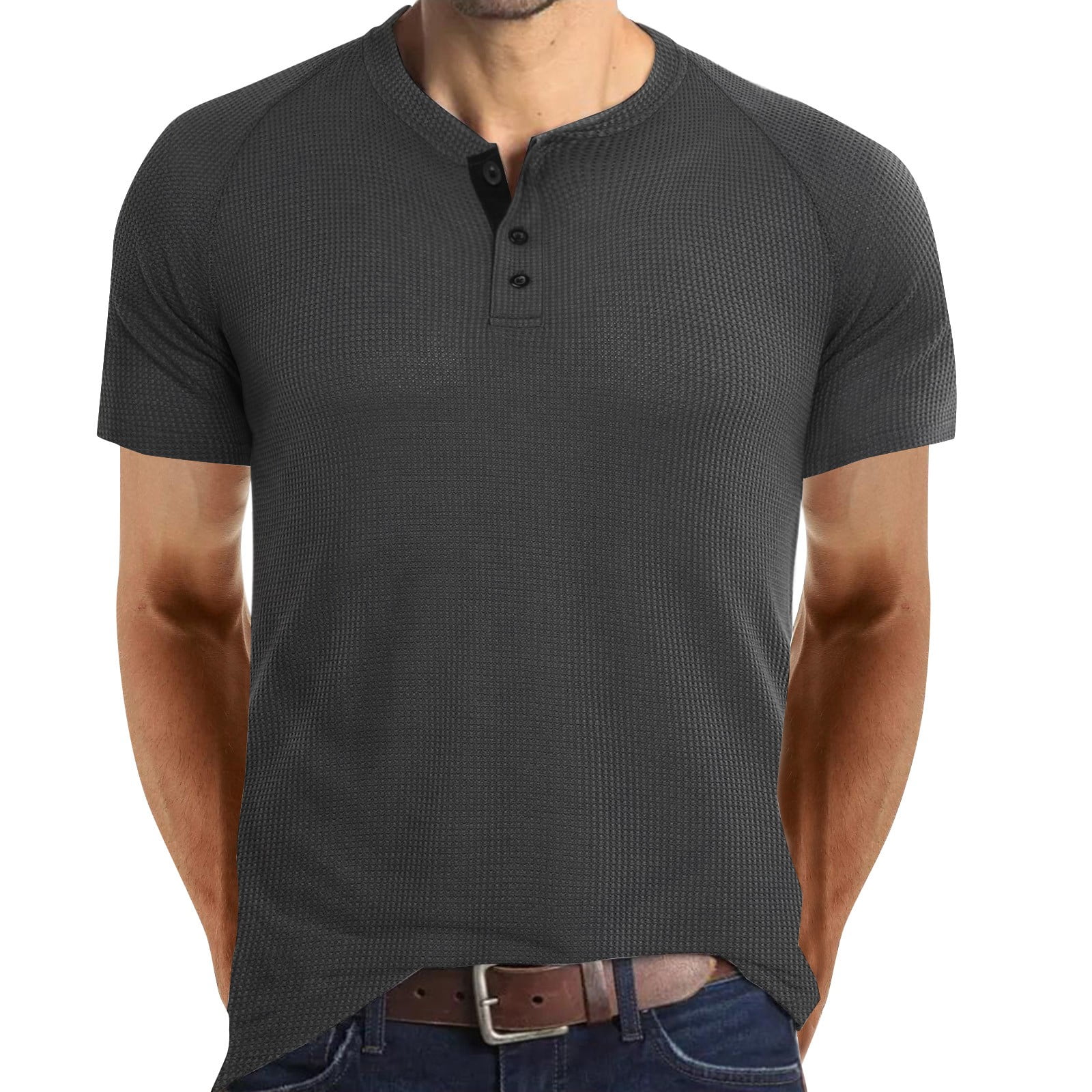 Men's Dress Shirts,Men's Spring And Summer Button Round Neck Solid