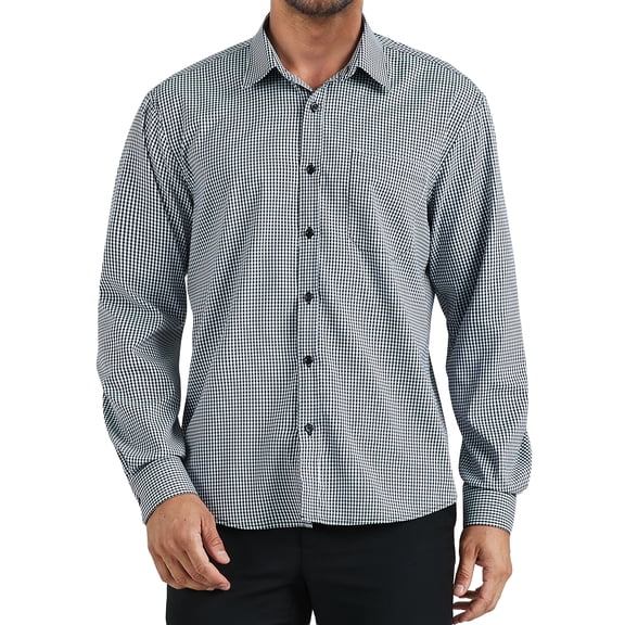 Men's Dress Shirts Plaid Long Sleeve Button Down Shirts Cotton Polyester for Business L