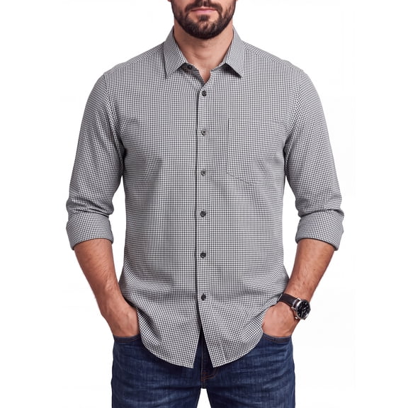 Dress Shitrs for Men Black Gingham Button Down Shirt Long Sleeve Regular Fit Business Casual