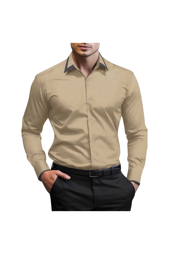 Men's Dress Shirts Regular Fit Business Casual Solid Color Blouse Stretch Button Down Slim Fit Top/Shirt