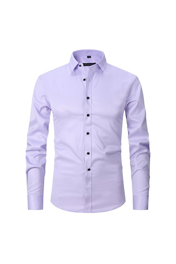 Men's Dress Shirts Long Sleeve Smart Casual Plain Button Shirt Non Iron Solid Turn Down Collar Business Shirts Regular Fit Stretch Wedding Work Office Oxford Formal Shirt
