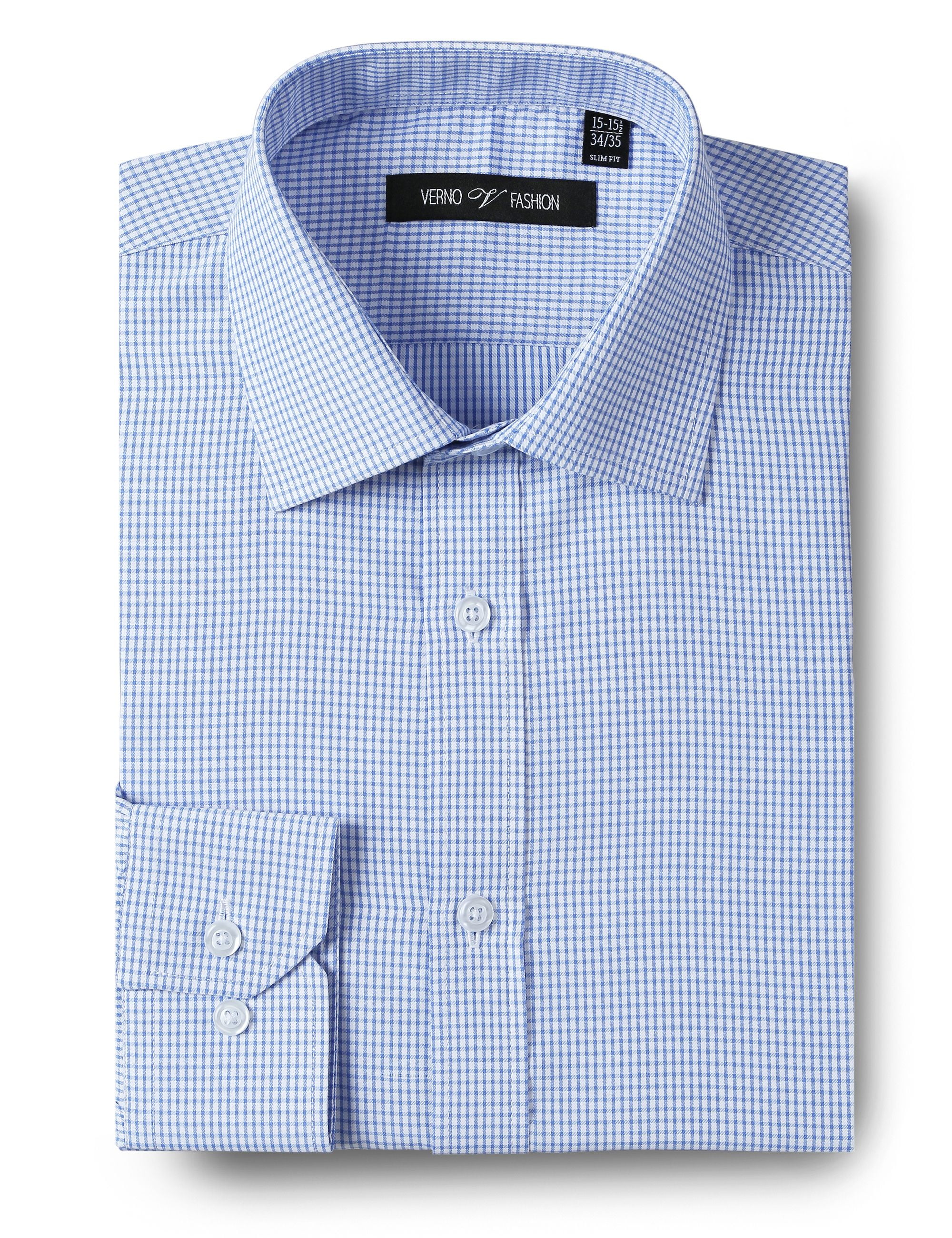 Men's Dress Shirts Slim Fit Long Sleeve Grid Check Dress Shirts