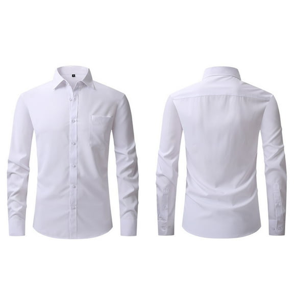 Men's Dress Shirts Solid Long Sleeve Stretch Wrinkle-Free Formal Shirt Business Casual Button Down Shirts White XL