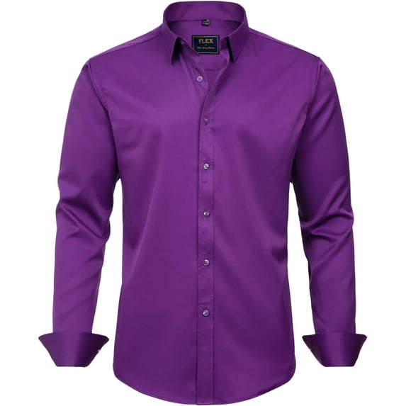 Men's Dress Shirts Solid Long Sleeve Stretch Wrinkle-Free Formal Shirt Business Casual Button Down Shirts