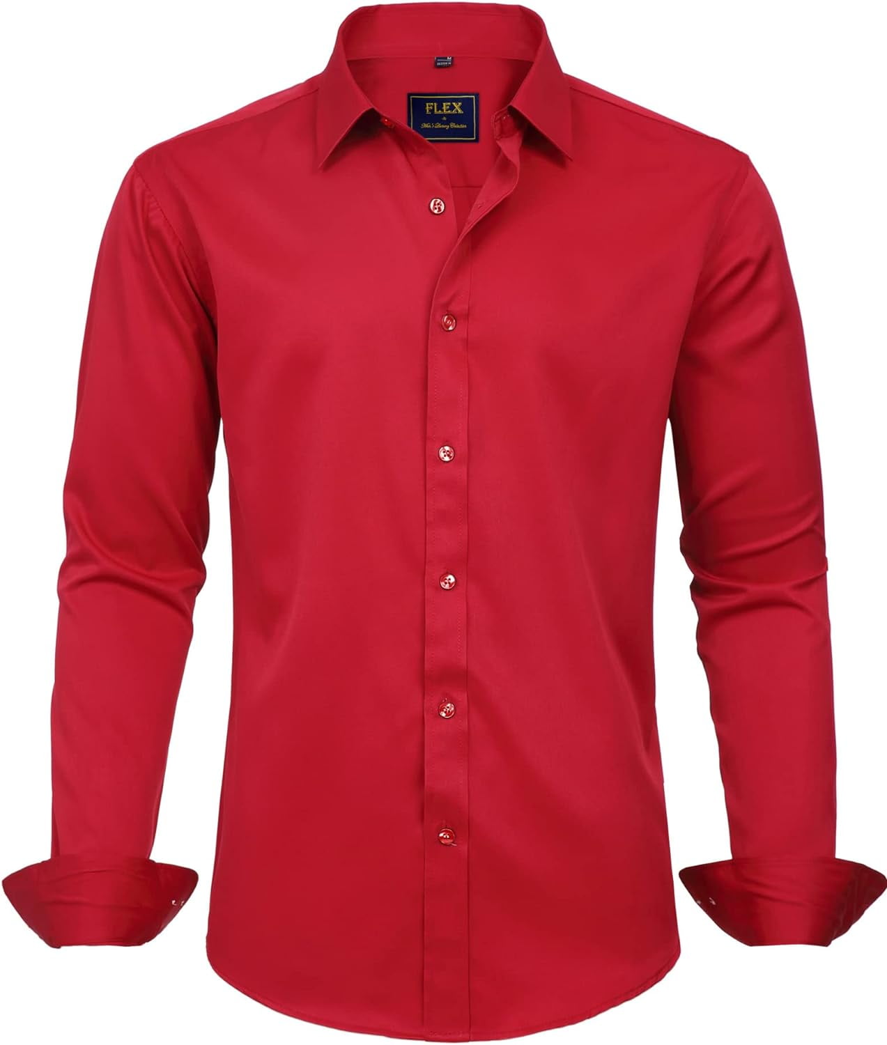 Men's Dress Shirts Solid Long Sleeve Stretch Wrinkle-Free Formal Shirt  Business Casual Button Down Shirts - Walmart.com