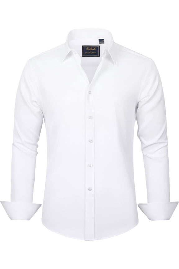 Men's Dress Shirts Solid Long Sleeve Stretch Wrinkle-Free Formal Shirt Business Casual Button Down Shirts