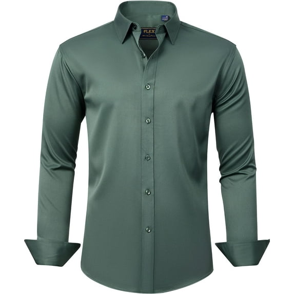Men's Dress Shirts Solid Long Sleeve Stretch Wrinkle-Free Formal Shirt Business Casual Button Down Shirts