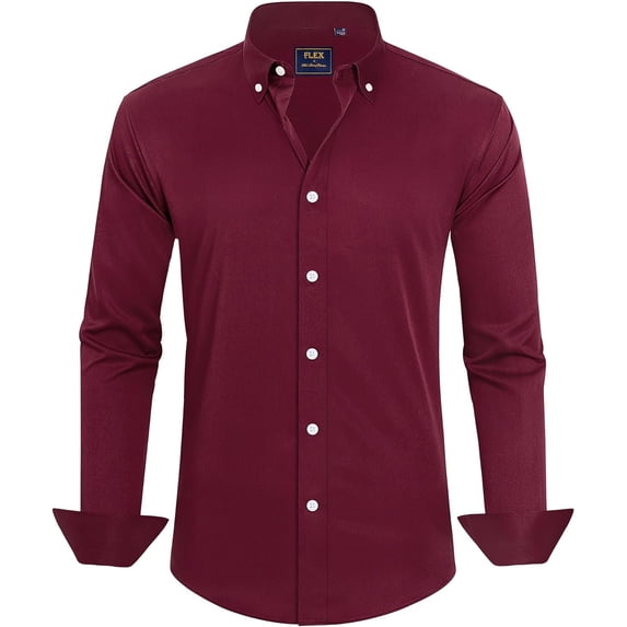 Men's Dress Shirts Solid Long Sleeve Stretch Wrinkle-Free Formal Shirt Business Casual Button Down Shirts