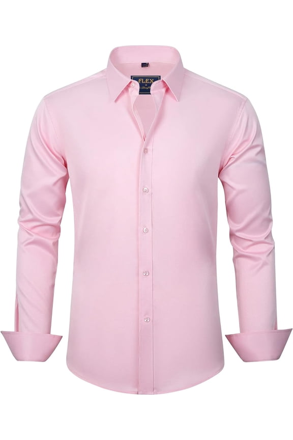 Men's Dress Shirts Solid Long Sleeve Stretch Wrinkle-Free Formal Shirt Business Casual Button Down Shirts