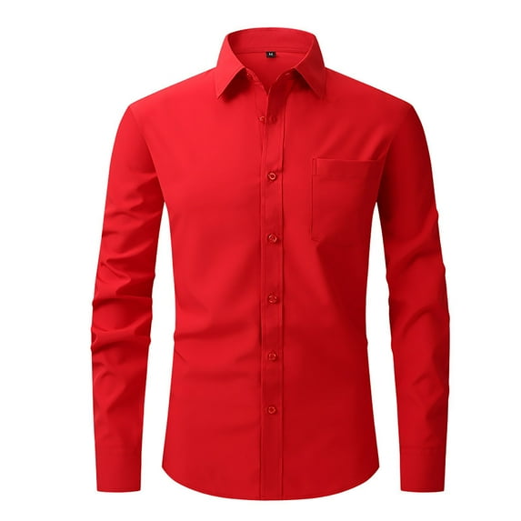 Men's Dress Shirts Solid Long Sleeve Stretch Wrinkle-Free Formal Shirt (Red XXL)