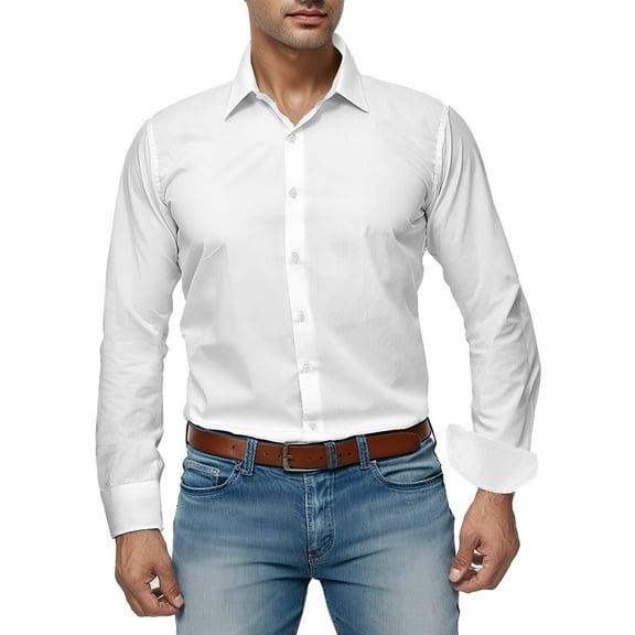 Men's Dress Shirts Solid Long Sleeve Wrinkle-Free Formal Shirt Business Casual Button Down Shirts