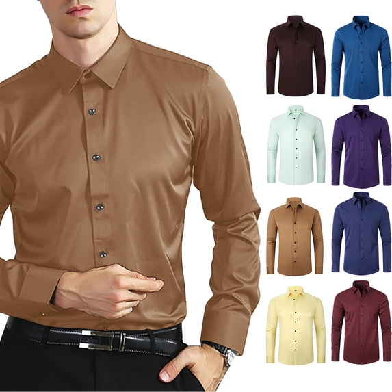 Men's Dress Shirts Stretch Long Sleeve Formal Shirt Solid Business Casual Button Down Shirts for Wedding Prom Mint Green Xl