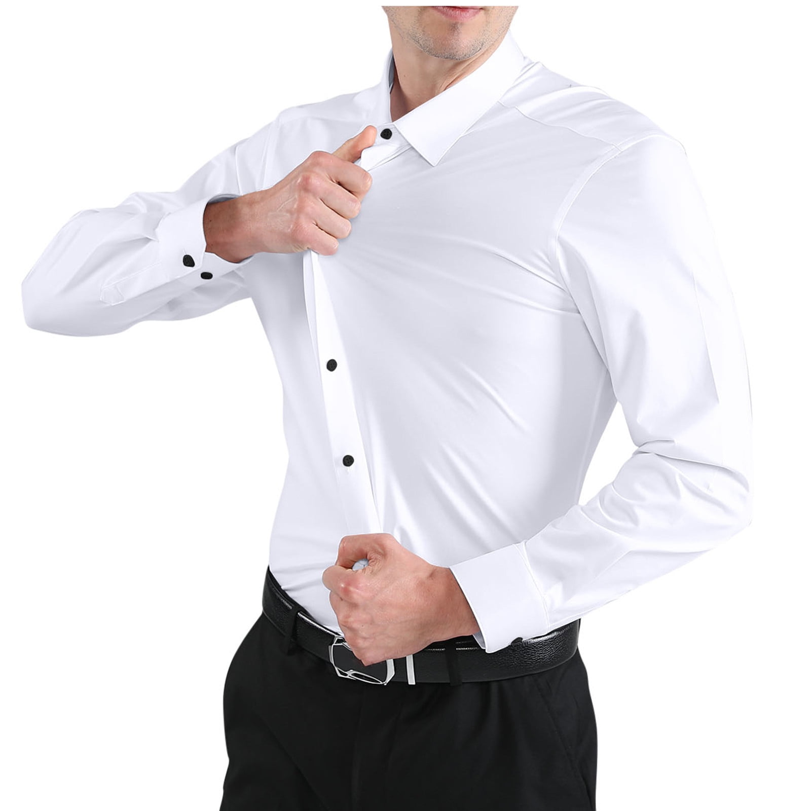 Men's Dress Shirts Stretch Slim Fit Shirts Wrinkle-Free Formal Business ...