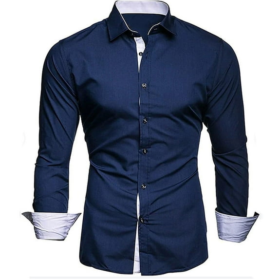 Men's Dress Shirts, Stylish Color Block Long Sleeve Button Down Casual Shirts Slim Fit Formal Business Work Shirts