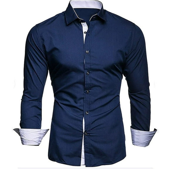 Men's Dress Shirts, Stylish Color Block Long Sleeve Button Down Casual Shirts Slim Fit Formal Business Work Shirts