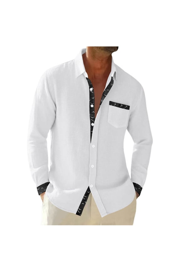 Men's Dress Shirts Untucked Wrinkle-Free Business Casual Shirts Beach Vacation Long Sleeve Blouse