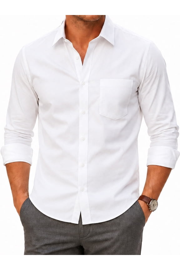 Mens White Dress Shirts Long Sleeve Button Down Shirt Solid Formal Shirt Business Casual for Men XL
