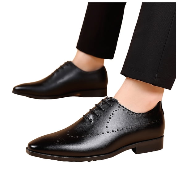 Men's Dress Shoes Formal Classic Lightweight Lace Up Oxfords Casual Pointed Toe Block Low Heel Slip On Sneakers Black Size 8.5