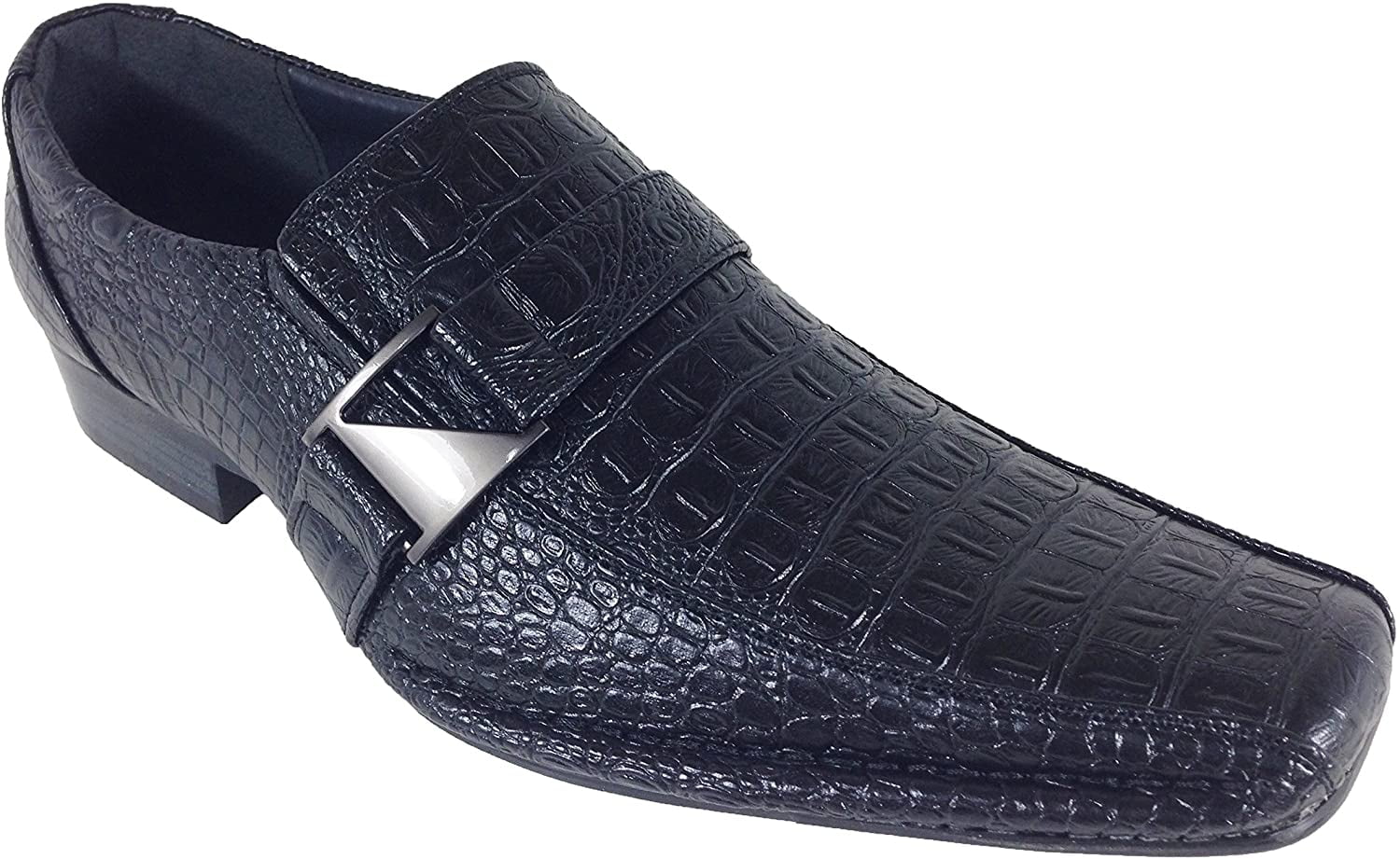 Men's Luxury Leather Dress Loafers - Crocodile Print, Slip-On With Metal Bit, Thick Rubber Sole - View #2