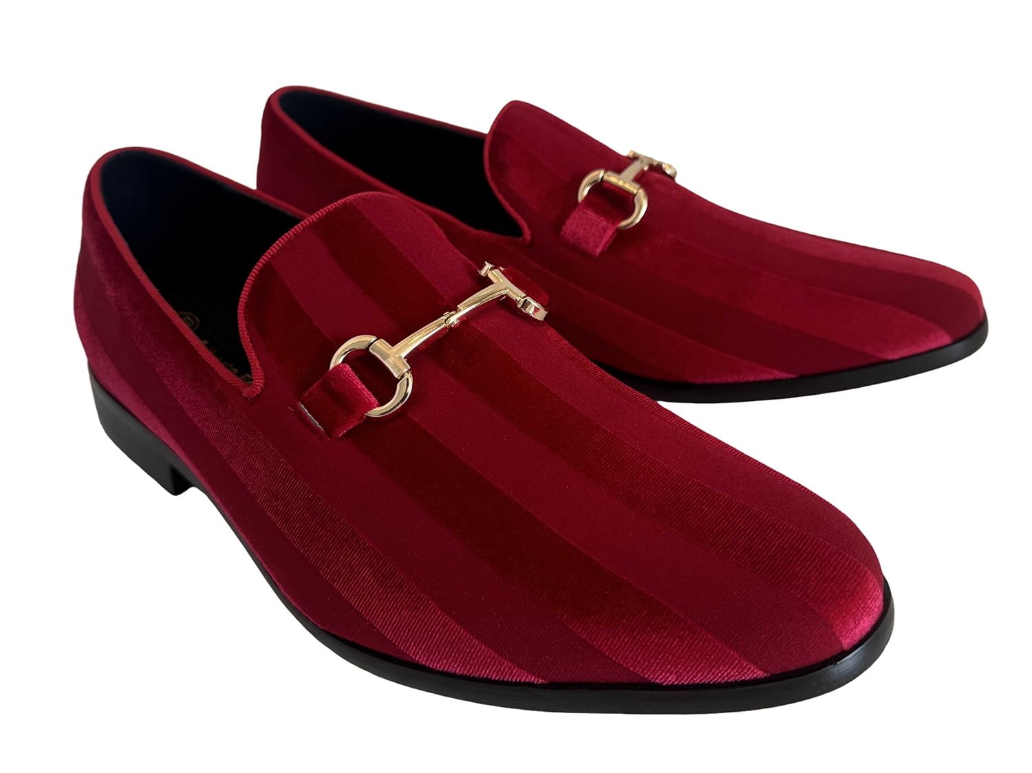 Men\'s Plain Red Vintage Velvet Loafers Metal Buckle Slip On Classic Tuxedo Shoes Men main image 2