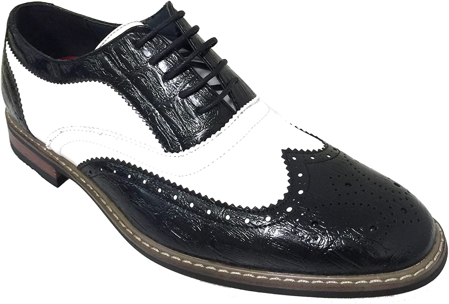 Parrazo Men\'s Size 9.5 Black & White Tuxedo Oxford Wingtip Lace Up Parrazo Men Dress Shoes Wingtip Oxford 2-tone Leather Lined  main image 4