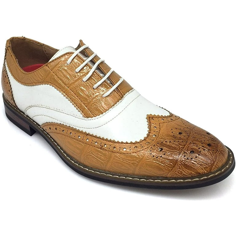 Men's Shoes Genuine Alligator Leather Dress Shoes Lace Up Cap-Toe Brogue Shoes 6