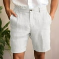 thumbnail image 1 of Men's Dress Shorts Summer Linen Beach Shorts with Pockets Solid Color Loose Casual Bermuda Shorts Button Zipper Short Pants White 3XL, 1 of 6