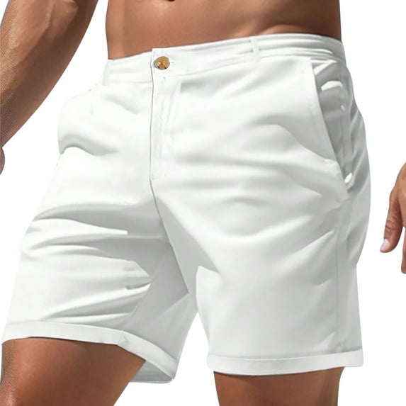 Men's Dress Shortssummer Casual Sports Solid Color Shorts White