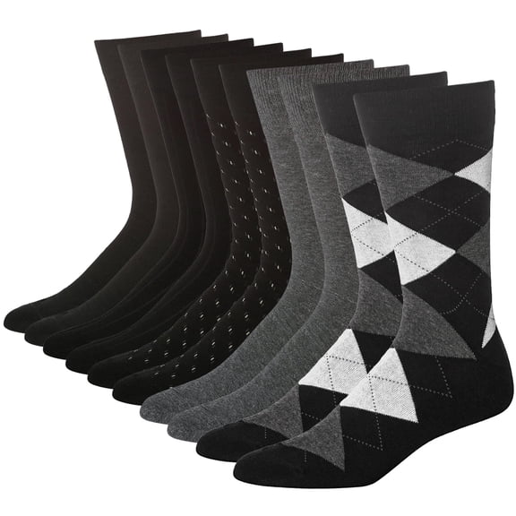 Men's Dress Socks, Classic Men's Double Crew Socks, Moisture-Wicking Cotton Blend for Business, Office & Casual Wear(5 Pack )