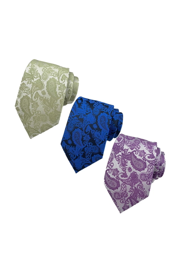 Men‘s Dress Up Ties, Set of 3 - Jacquard Woven Classic Designs Including Stripes and Checks, for Formal Business and Wedding Occasions