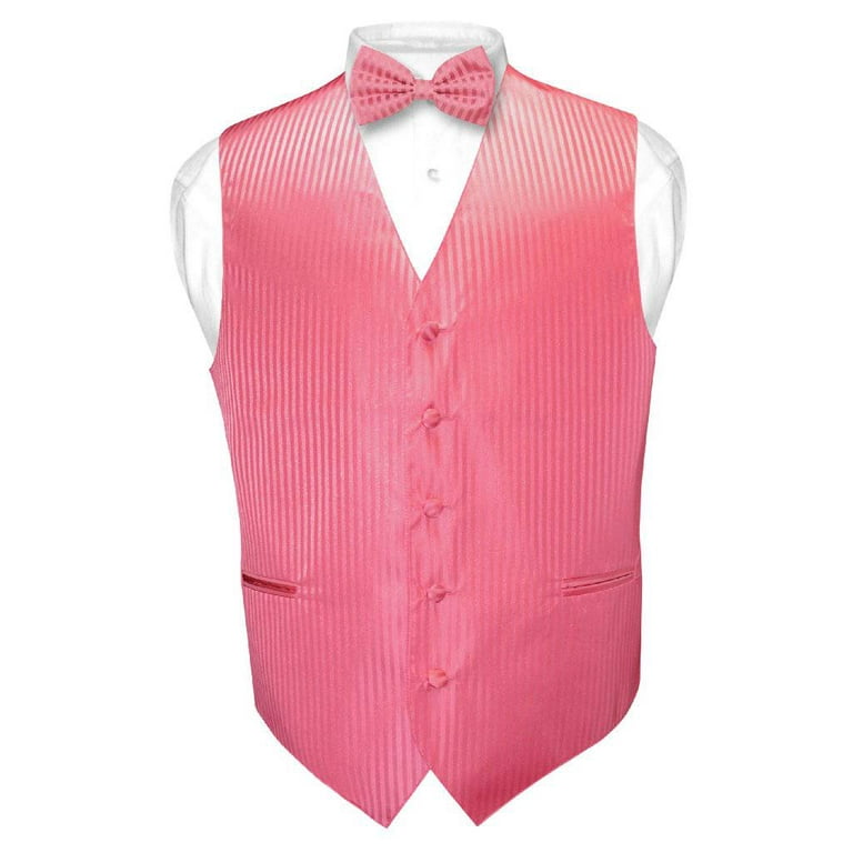 Men s Dress Vest BOWTie CORAL PINK Vertical Striped Design Bow Tie Set sz M Walmart