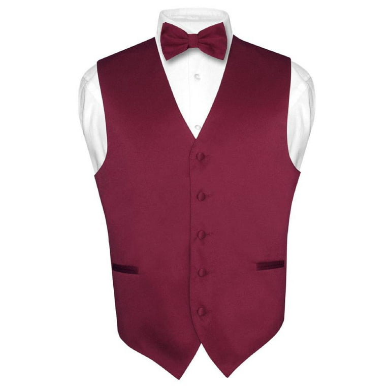 Men s Dress Vest BowTie Solid BURGUNDY Color Bow Tie Set size 2XL