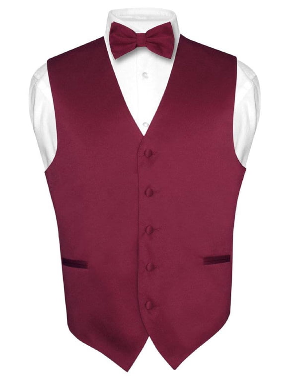 Men's Dress Vest & BowTie Solid BURGUNDY Color Bow Tie Set size XL