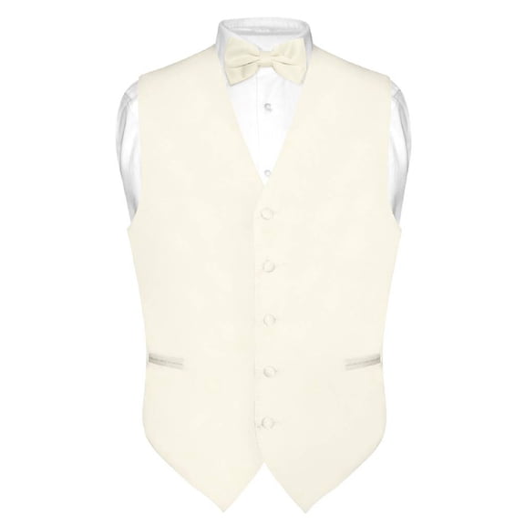 Men's Dress Vest & BowTie Solid CREAM Color Bow Tie Set for Suit or Tuxedo Small