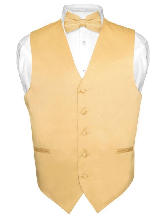 Men's Dress Vest & BowTie Solid GOLD Color Bow Tie Set for Suit or Tuxedo Large
