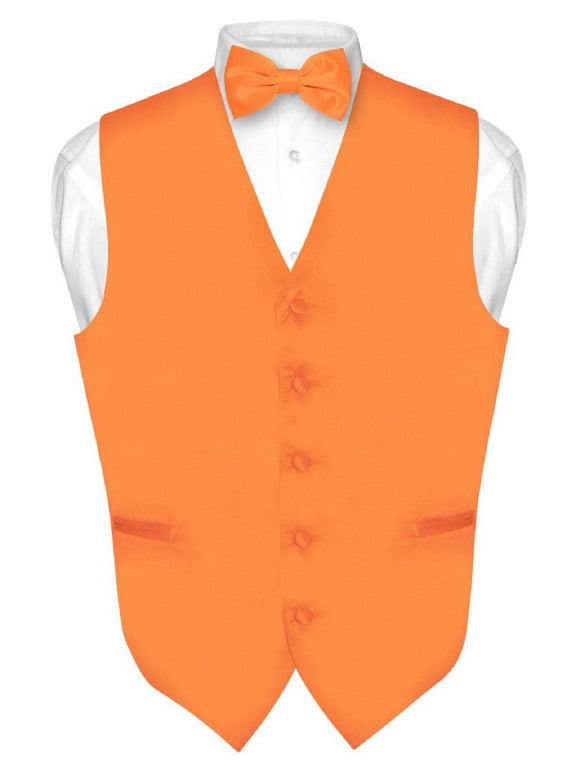 Men's Dress Vest & BowTie Solid ORANGE Color Bow Tie Set 5XL