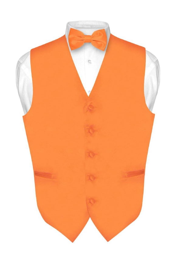 Men's Dress Vest & BowTie Solid ORANGE Color Bow Tie Set XS