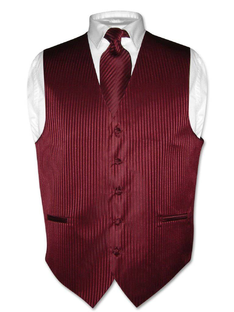 Vesuvio Napoli Men's Silver Grey Striped Vest & Tie Set - Adjustable Back, Includes Pocket Square